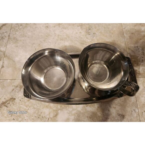 Springtime stainless sugar, creamer, and tray set, vintage - Picture 3 of 7